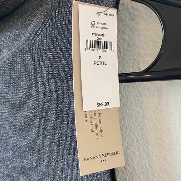 NEW BANANA REPUBLIC Metallic Gray Lurex Sweater Tank Small Petite Turtleneck - Picture 3 of 5